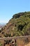 View of the green hill and part of the cargo port in Barcelona, Spain.