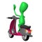 View green puppy greeting from pink scooter