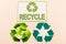 View of green recycling symbols with