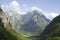 View of green valley Theth in Valbona Valley National Park,  Albania, Europe