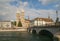 View of Grossmunster Church, townhall and bridge in Zurich, Switzerland