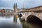 View on Grossmunster Church and Zurich Downtown in the Evening