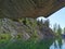 View from the grotto with a textured ceiling on the steep slope of the flooded Marble Canyon in the Ruskeala Mountain Park on a