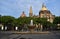View of Guadalajara`s cathedral and the fountain in Liberation Square