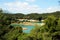 View of Guadalhorce lake and pine trees, Ardales, Spain.