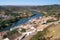 View of Guadiana river bend and residential houses of Mertola city on the ripe. Mertola. Portugal
