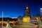 View of Guildhall in Portsmouth, UK at night. Clear dark sky