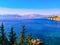 View of the Gulf of Antalya in the Mediterranean Sea and the Taurus Mountains on the horizon. Amazing landscape of the Turkish