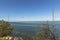 View of Gulf of Mexico coast line. Power line passing through ground water along highway to Key West, Florida.