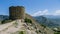 View of Gunibsky fortress. Protective wall and gates of Gunib. Russia, Republic of Dagestan