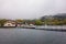 View of Hakonemachi-ko port station of Hakone sightseeing cruise pirate ship tour at Lake Ashi