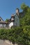 View on half timbered houses and castle tower in the historic old town of Kronberg im Taunus, Hesse, Germany