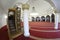 View of hall for praying iwan of the Ar-Rahma Mosque Mercy Mosque with minbar pulpit. Kyiv, Ukraine