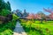 View of the Hall's Croft gardens in Stratford upon Avon, England