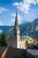 View of Hallstatt Christuskirche church bell tower