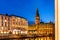 View of Hamburg townhall Rathaus and small Alster lake during twilight sunset