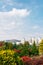 View of Hanbat Arboretum and modern buildings at autumn in Daejeon, Korea