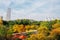 View of Hanbat Arboretum and modern buildings at autumn in Daejeon, Korea