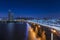 View of hanriver at Dongjak bridge and N Seoul tower at night in Seoul south korea