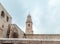 View from the Har Tsiyon street on the outer walls of Dormition Abbey in old city of Jerusalem, Israel