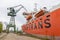 View of harbor cranes. Gdansk, Poland