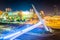 View of the Harbor Drive Pedestrian Bridge at night, in San Diego, California.