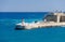 View of harbor entrance with lighthouse, Valletta, Malta