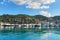 View of harbor seafront in seaport town Porto Santo Stefano in Monte Argentario. Italy