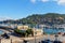 View of harbor seafront in seaport town Porto Santo Stefano in Monte Argentario. Tuscany. Italy