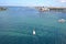 View from Harbour Bridge on Sydney Opera House and Sydney Harbour with its ferries, boats and yachts