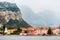 View of the harbour and the town of Torbole near lake Garda in Italy.Italian town of Torbole on lake Garda