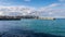 View of the harbour wall and lighthouses in St Ives, Cornwall, England, UK