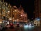 View of the Harrods Department Store on Brompton Road in Knightsbridge, London at night.