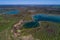 View from height on the lake `Kyurlevskiy quarries`. Leningrad Region, Russia