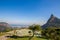 View from helipad on top of Mirante Dona Marta viewpoint with christ the redeemer on mount corcovado in background on sunny day