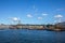 View of the Helsinki harbor waterfront in a bright sunny day in