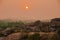 view from Hemakuta hill at sunset in Hampi in India