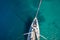 View from high angle of sailing boat. Aerial photography of ship