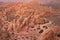 A view from high on a cliff with predawn light on the Babylon Mills campground in the Red Cliffs desert reserve in Southern Utah