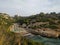 View from the high rocky shore to the sandy beach