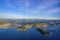 A view from the high at sunrise on the Cote d`azur, the famous Cape Ferrat, the city of Nice and the Maritime Alps  .