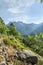 View of High Tatra Mountains from hiking trail.