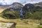 A view from a high vantage point towards the Steall Waterfall in Glen Nevis, Scotland