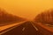 View of a highway on a Saharan dust storm day