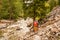 View of the hiker in the canyon in the middle of the Idaho wilderness