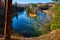 View from hiking trail of 180 degree twisting river in late fall