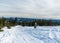 View from hiking trail between Lysa hora hill and Visalaje settlement in winter Moravskoslezske Beskydy mountainsin Czech republic