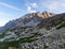 View from hiking trail from Zbojnicka chata to Priecne sedlo in High Tatras mountains in Slovakia