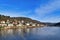 View on hill in Odenwald forest called `Heiligenberg` with mansions and neckar river in Heidelberg in Germany