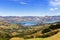 A view from a hill to Barrys bay near Akaroa, New Zealand